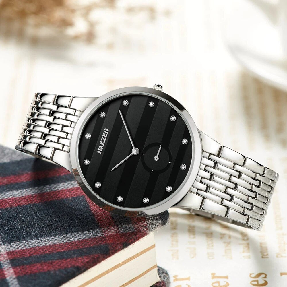 NAKZEN Commerce Diamond Men Watch Famous Luxury Brand Sapphire Watches Men's Stainless Steel Simple Black Gold Watch Male Clock 4036-3