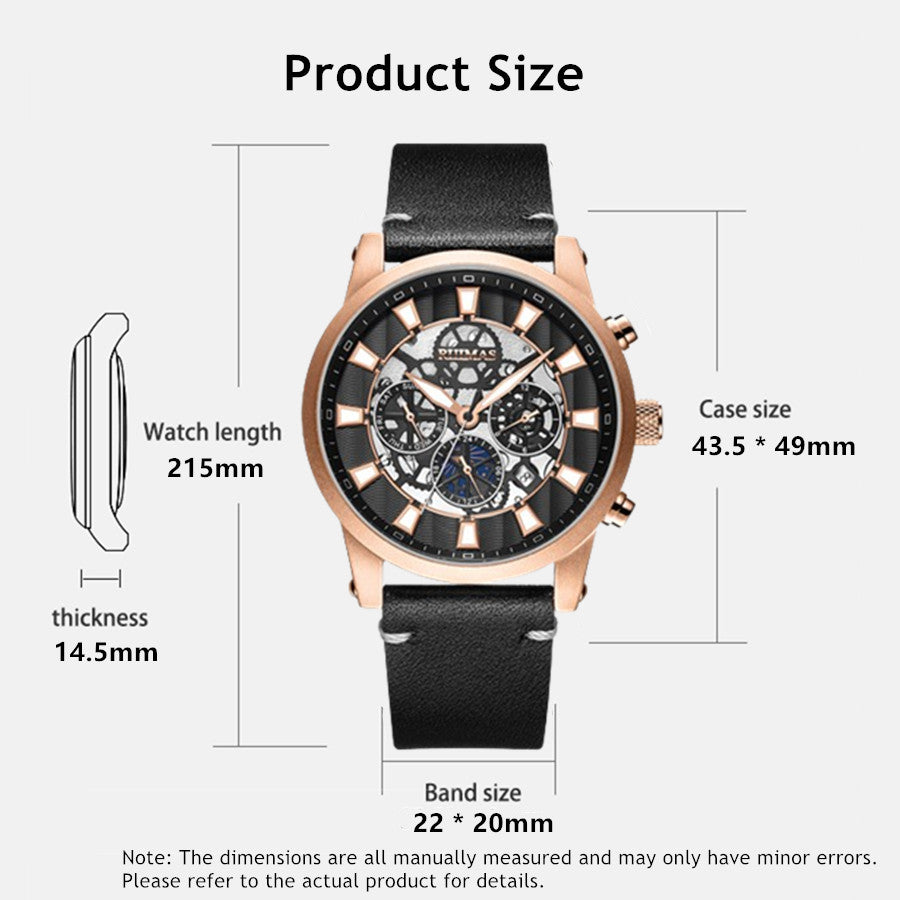 RUIMAS Fashion Men Watches Sapphire Automatic Mechanical Wrist Watch Waterproof Date Leather Casual Male Clock Montre Homme 6768-5