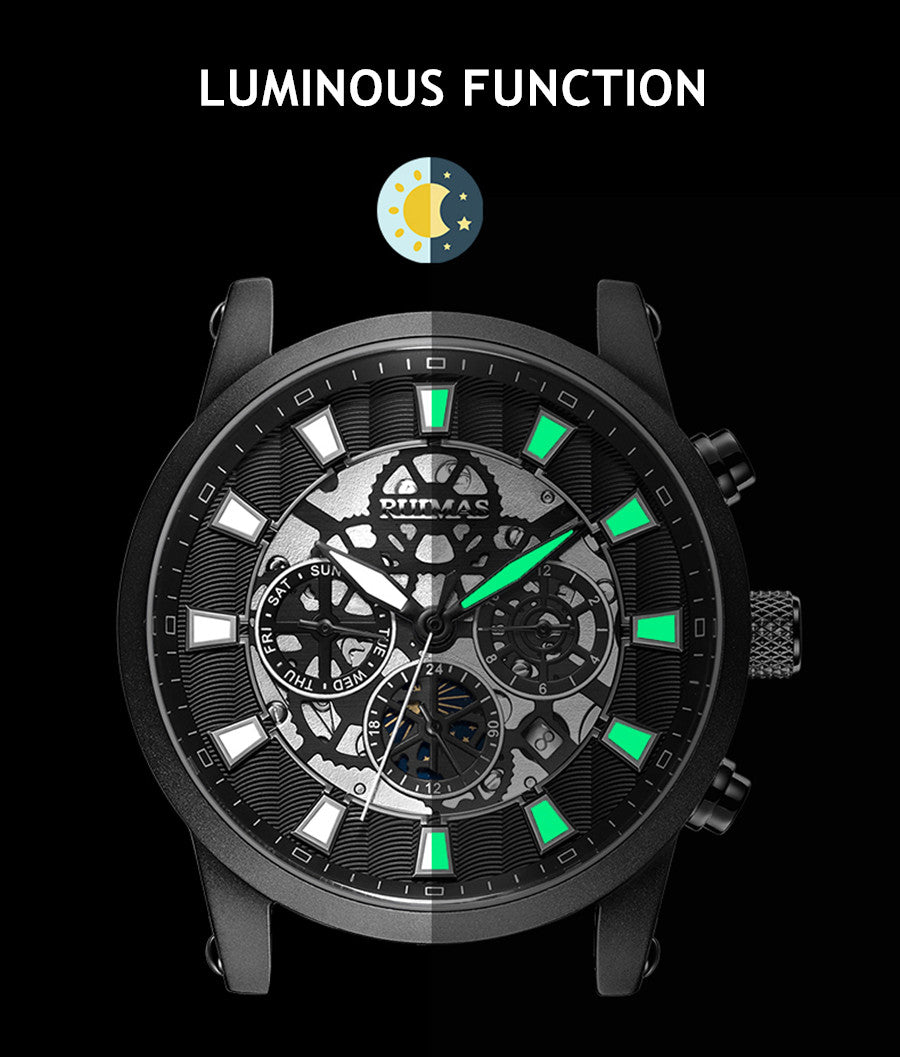 RUIMAS Fashion Men Watches Sapphire Automatic Mechanical Wrist Watch Waterproof Date Leather Casual Male Clock Montre Homme 6768-4