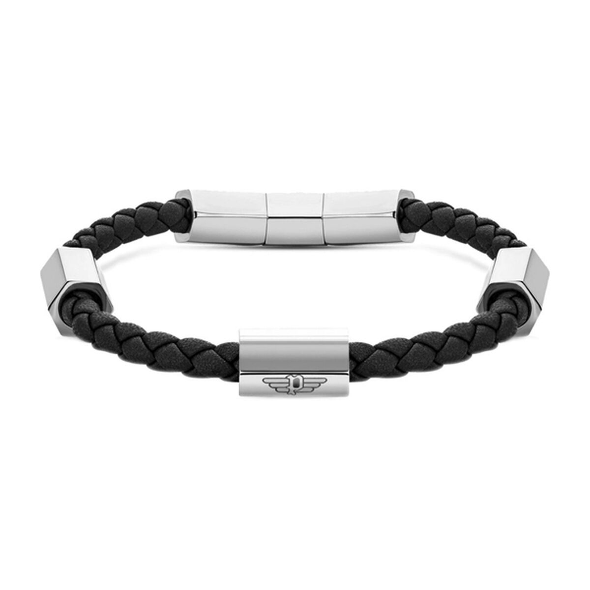 Police Heren Armband Zwart Gevlochten Leer 19cm - Premium