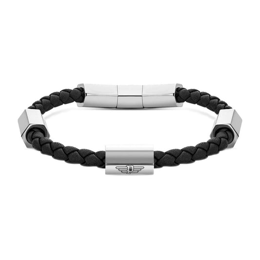 Police Men's Bracelet Black Braided Leather 19cm - Premium