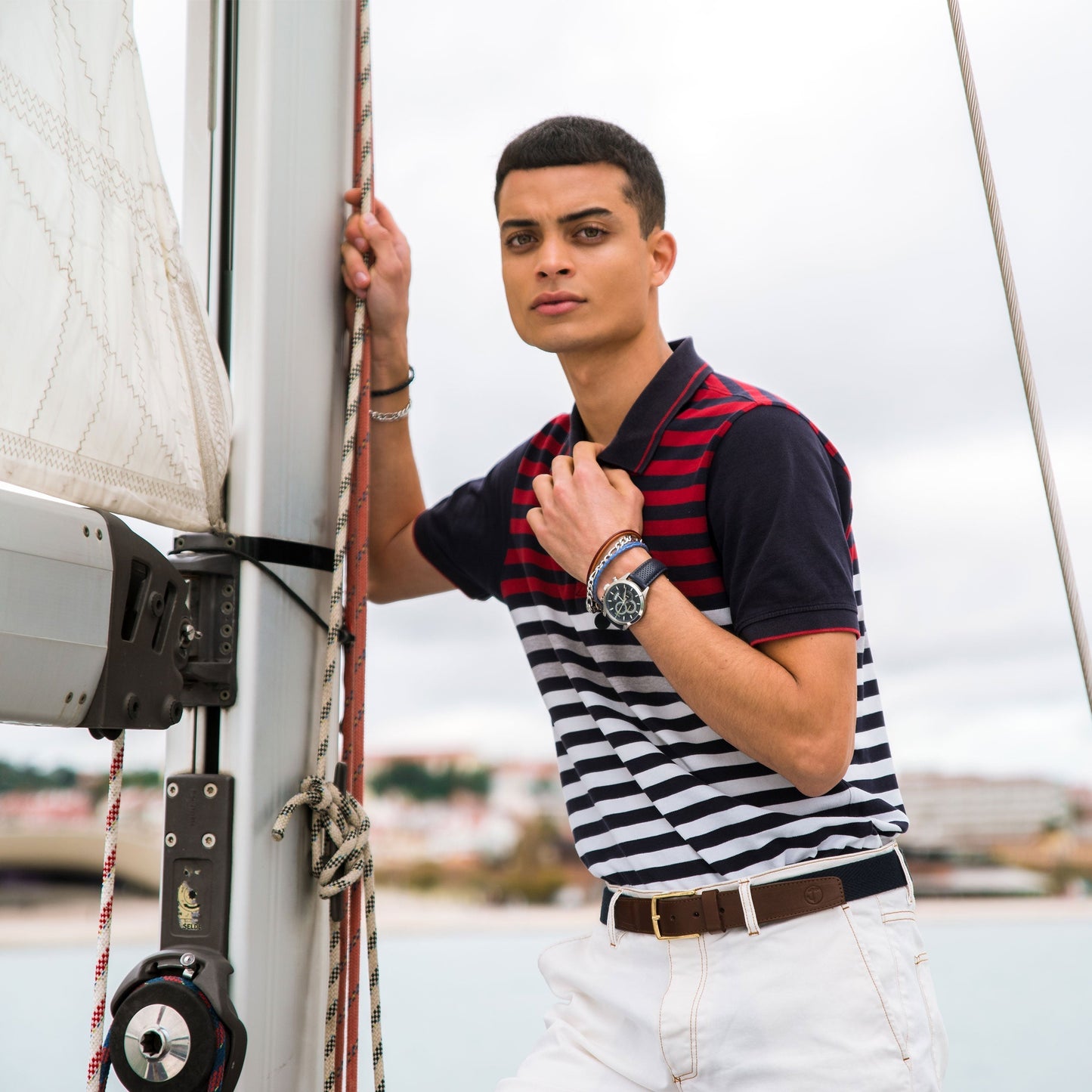 SEAJURE ARAFURA Canvas Belt - Premium Navy & Cognac Belt